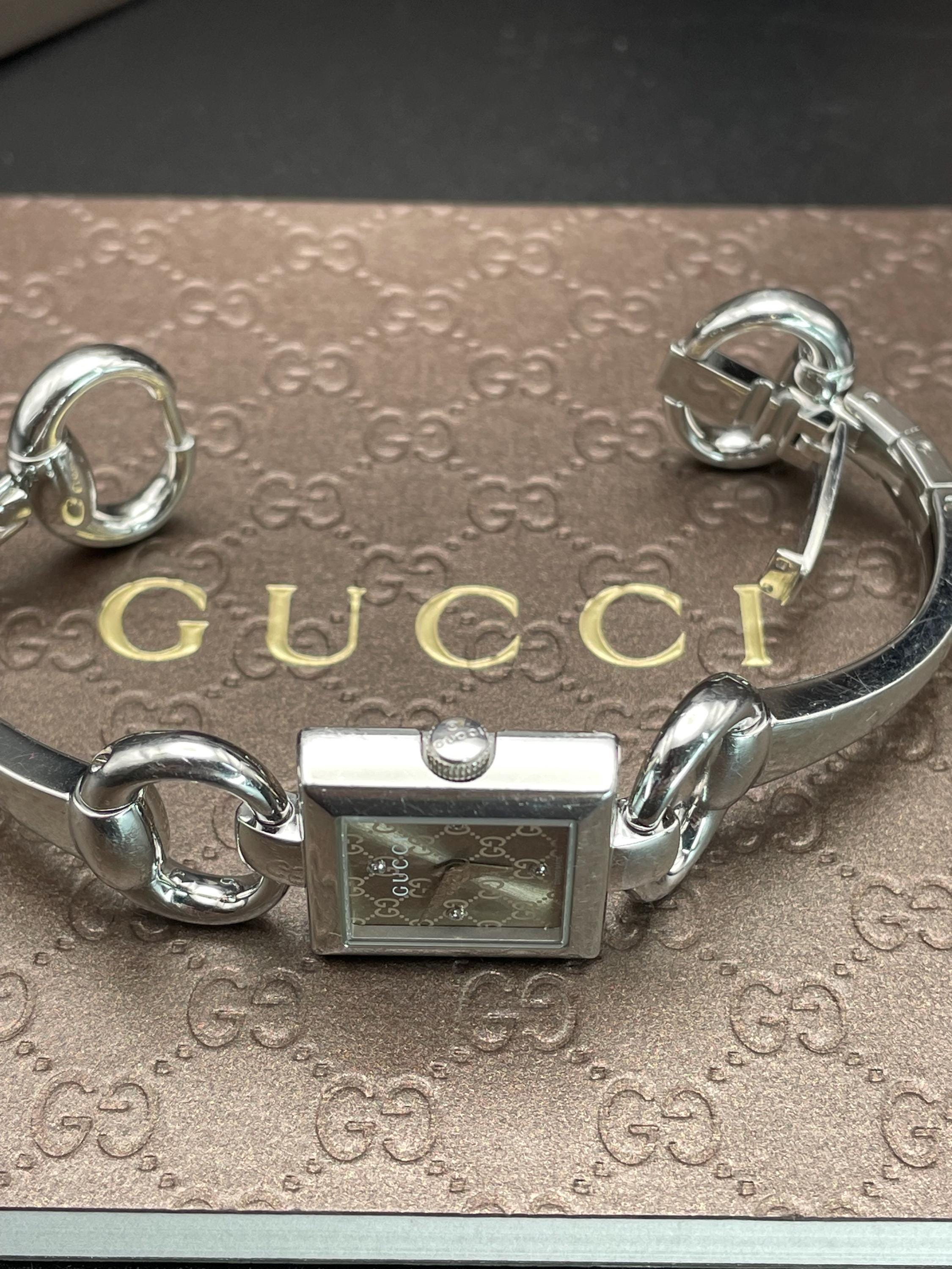 GUCCI PRE-LOVED AUTHENTIC ‘TORNABUONI’ 119 SST BRACELET 4 DIAMONDS WATCH Authentic GUCCI Horsebit Stainless Steel Diamond Bracelet  main image 3