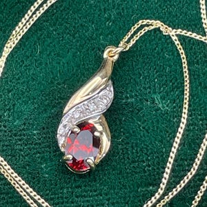 Vintage 9ct Solid Gold Garnet Diamonds charm Pendant For Women Hallmark Yellow Gold Small charm with Gemstones
