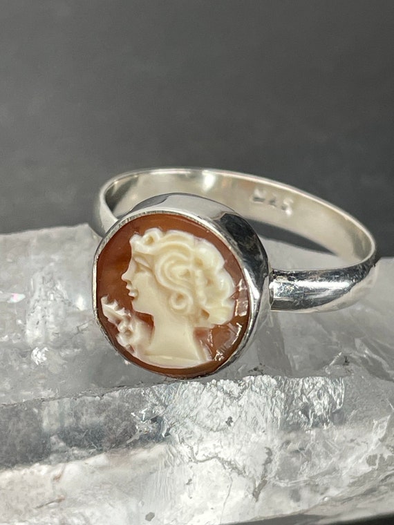 Vintage Cameo ring Silver Hand carved shell Rare … - image 6