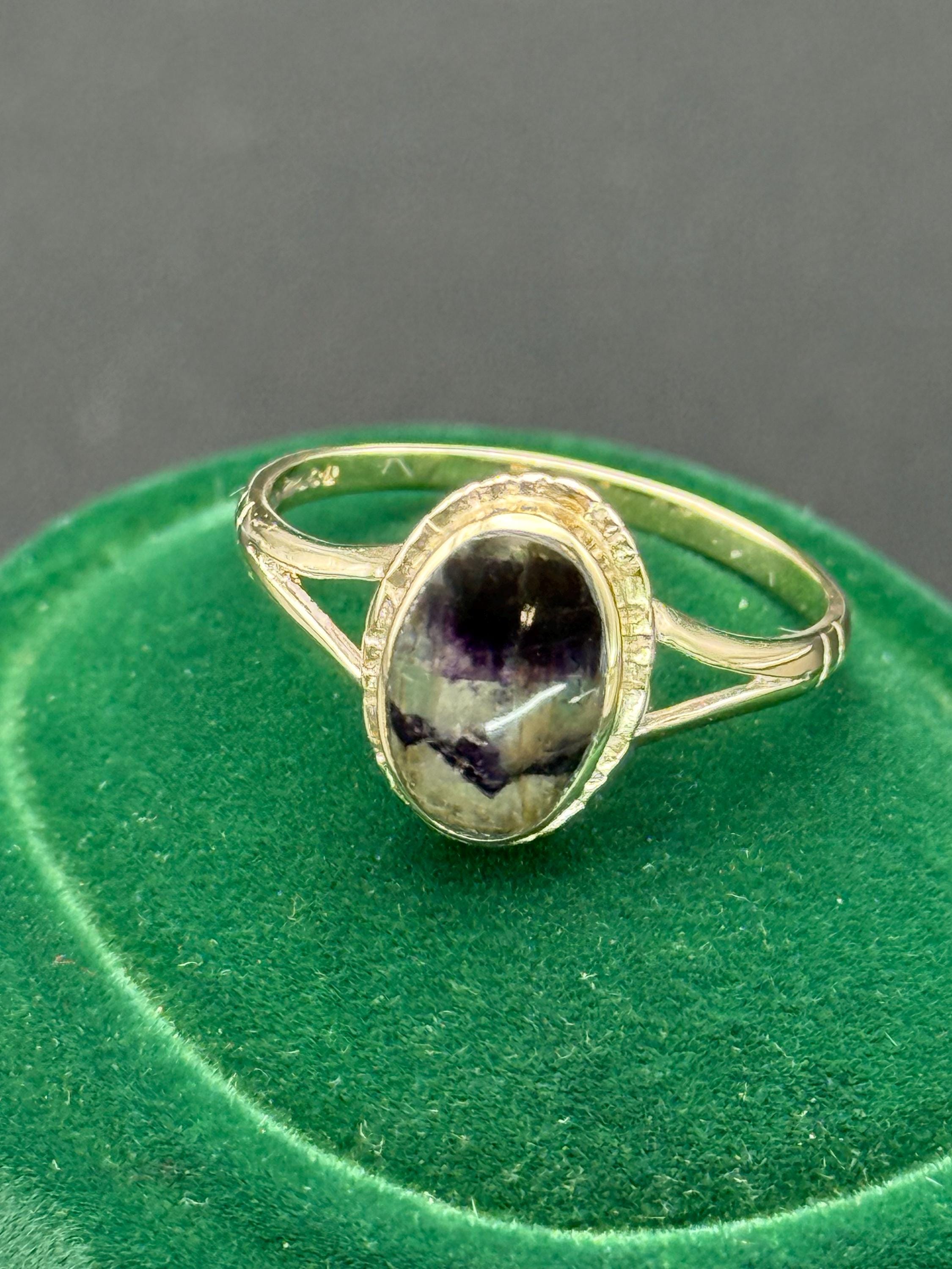 Vintage 9ct Gold Blue John Ring: Ornate Rare Gemstone, Sheffield ...