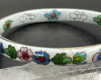 Vintage Chinesischer Cloisonné Armreif, Floraler Emaille Schmuck