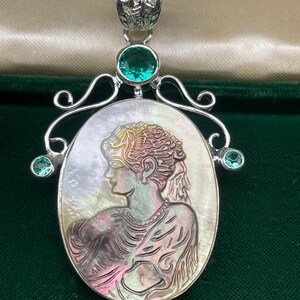 Vintage Cameo pendant Silver Large Hand carved For Women Gift for her Gift for Mother Wedding Birthday Anniversary