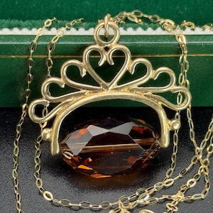 Vintage 9ct Gold Smoky Quartz Spinning Fob, Birmingham Hallmarked 375 Solid Gold