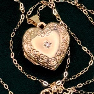 Vintage 9ct Gold Heart Locket with Chain Ornate Double photo Solid gold Women Hallmarked London Gift Birthday Valentine Anniversary