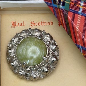 Vintage Brooch Scottish Celtic Statement Green glass Large Ornate Gift Women For her Birthday