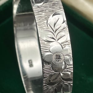 Bracelet jonc en argent massif vintage moderne, gravé, articulé, lourd, fleuri pour femme, cadeau pour elle, cadeau pour femme