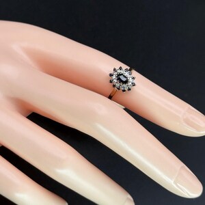 Vintage 9ct Gold Sapphire and Diamond Cluster Ring, London Hallmarked 375 Solid Gold Ornate image 7