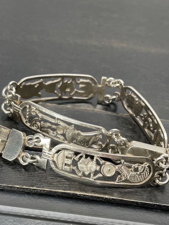 Silver Egyptian  bracelet Egyptian revival  Solid… - image 4