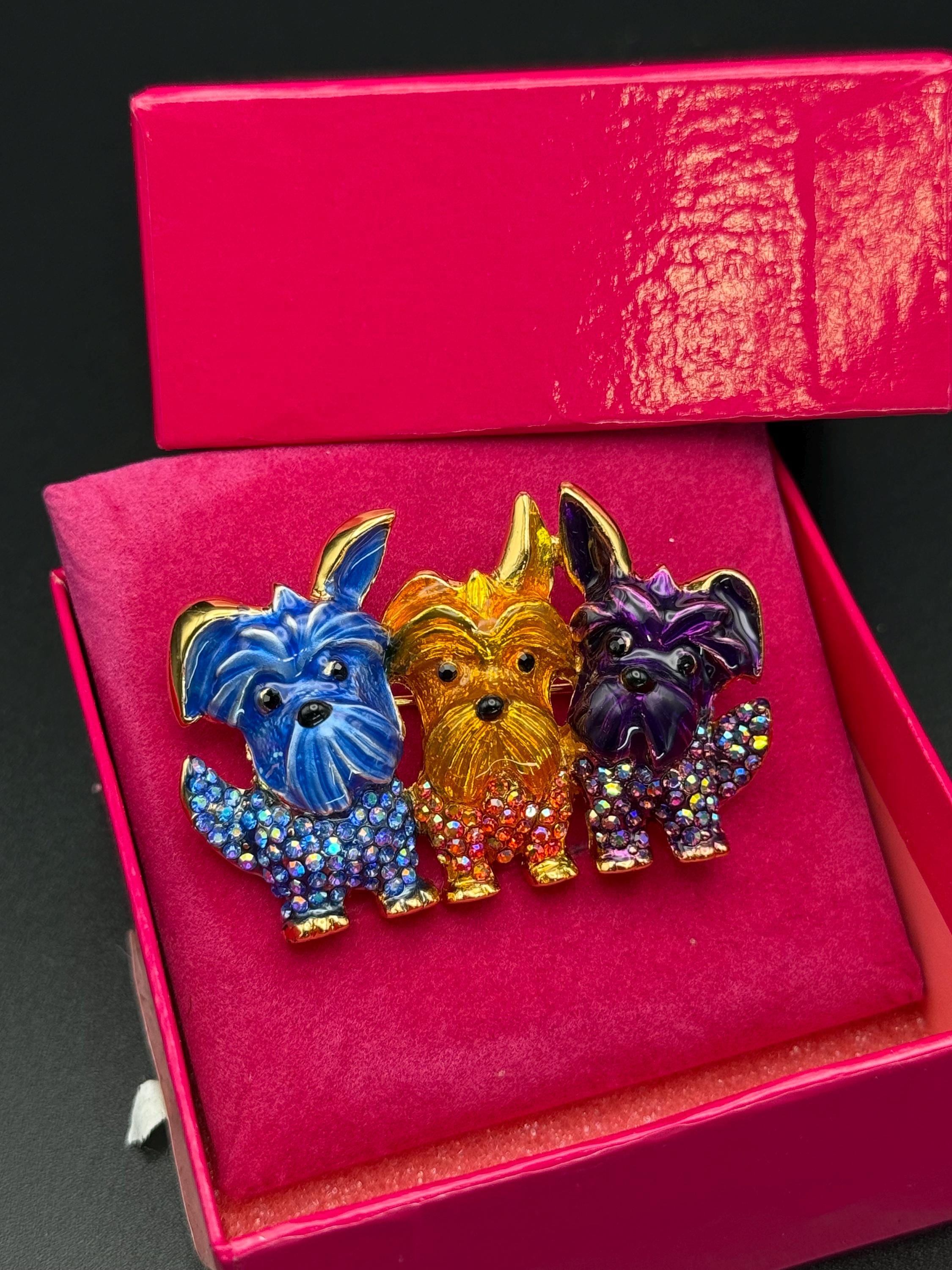 Vintage Butler and Wilson Dogs Brooch, Aurora Borealis Crystals
