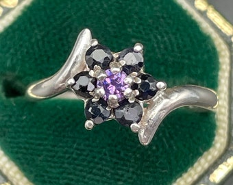 Anello Argento 925 Con Zaffiro Viola Creato In Laboratorio - Taglio Smeraldo, Stile Vintage, Nuovo
