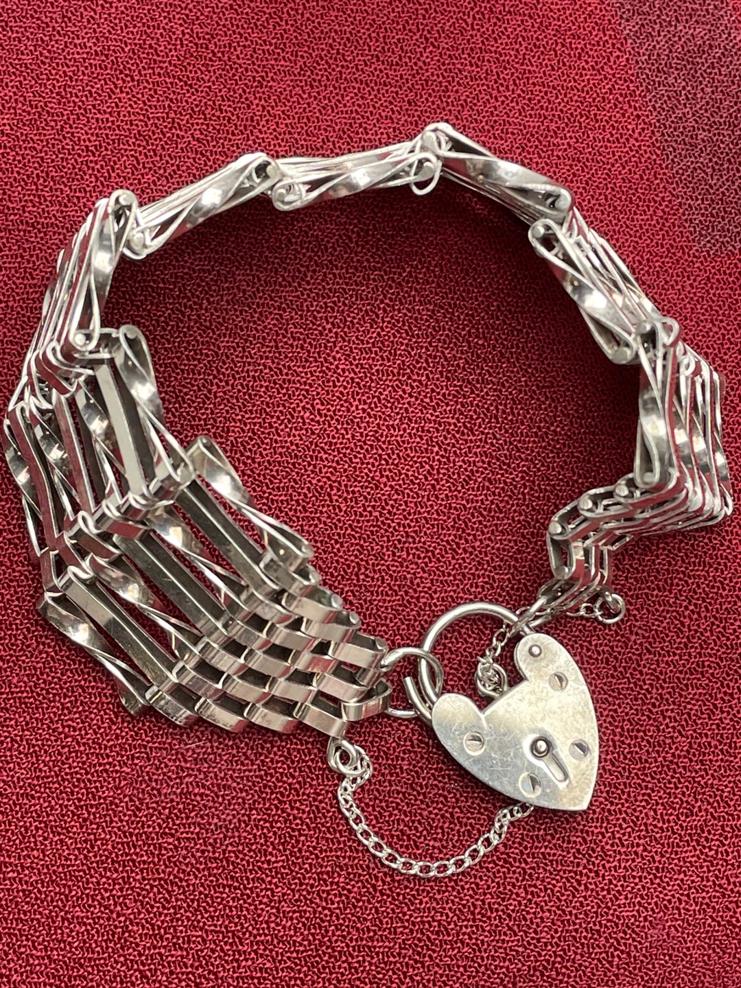 Vintage Silver Gate Padlock Bracelet for Women Large 7 Bars Padlock