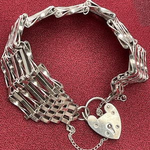 Vintage Silber Tor Vorhängeschloss Armband Frauen Große 7 Bars Vorhängeschloss Sicherheitskette Perfekter Zustand Geschenk für ihren Geburtstag