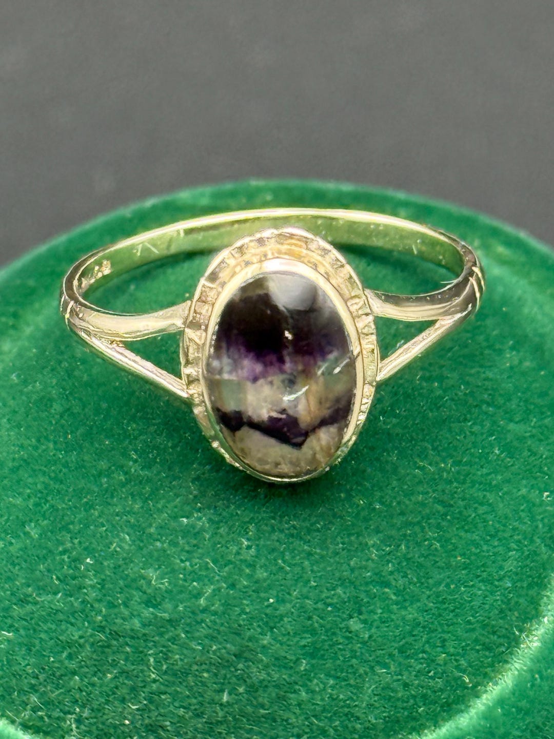 Vintage 9ct Gold Blue John Ring: Ornate Rare Gemstone, Sheffield ...
