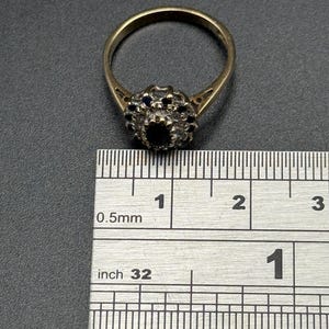 Vintage 9ct Gold Sapphire and Diamond Cluster Ring, London Hallmarked 375 Solid Gold Ornate image 8