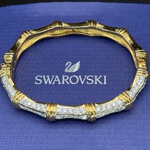Vintage Swarovski bangle Yellow Gold tone Hinged  Ornate Ladies Women Luxury  Splendid Sparkling Crystals Cocktail Gift Birthday Christmas