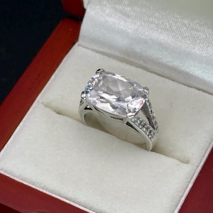 Vintage Silber Cocktailring Großes Cubic Zirconia Statement Frauen Damen Geschenk für ihre Mutter Geburtstag Jahrestag Valentines Geschenk