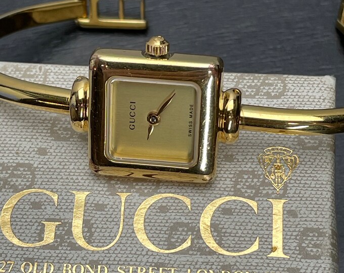 Vintage Gucci Wrist Watch for Women Working Gold Plated Adjustable Bangle Gift for Women Gift