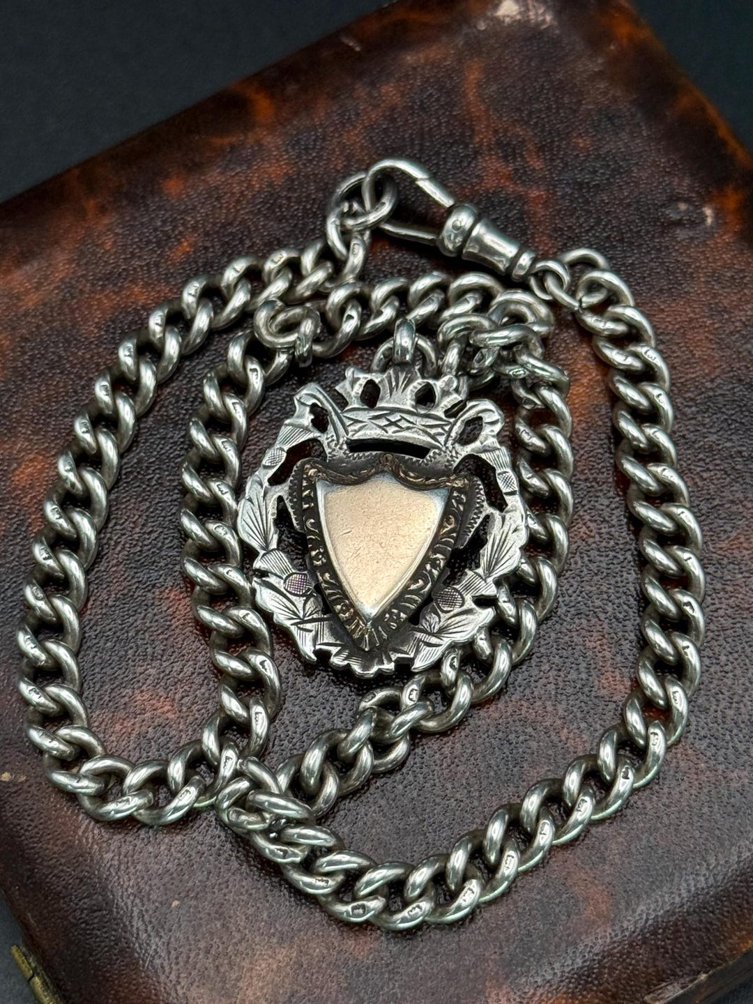Victorian Sterling Silver Albert Watch Chain Necklace: Rolled Gold