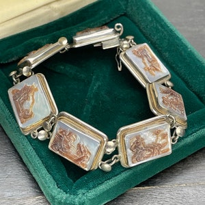 Antique Cameo bracelet Women Lady Hand carved Cameo Greek Mythology Abalone Pearls shell Mother of Pearl Wedding Gift Birthday Anniversary