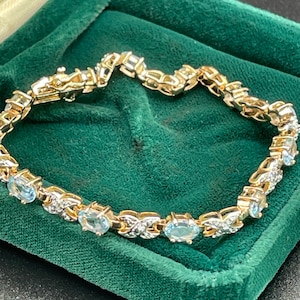 12ct Gold plated Bracelet Topaz Diamonds Tennis bracelet Link Gemstones Hallmarked Dainty For Ladies For women Cocktail Dress Everyday Gift