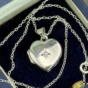 Vintage small Silver locket with Diamond Solid Silver  Double photo For women Gift for her Birthday