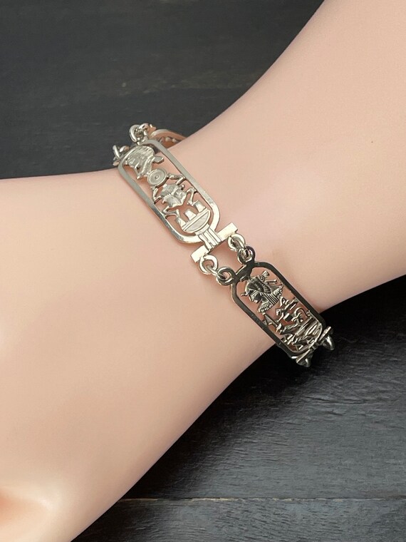Silver Egyptian  bracelet Egyptian revival  Solid… - image 7