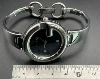 Vintage Gucci Guccissima Stainless Steel Bangle Watch, Black  display picture 3