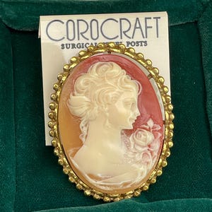 Vintage Coro Cameo Brooch for women Gold tone  Circa 50s Gift for her Gift for Mother Gift for birthday Anniversary Wedding