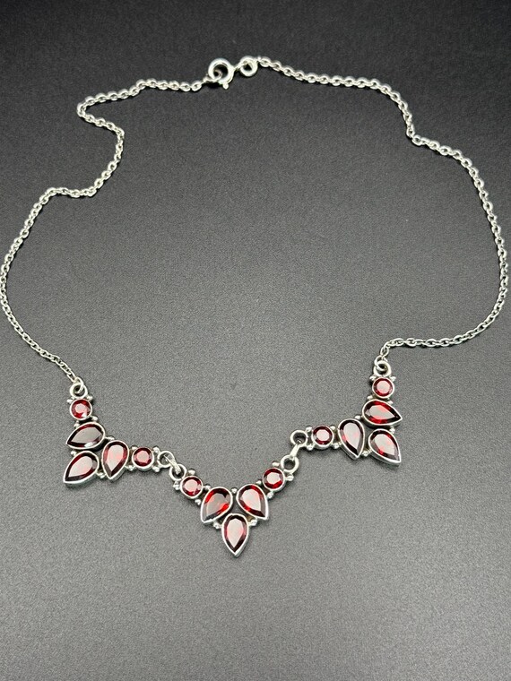 Vintage Garnet gemstones Solid Silver Necklace Wo… - image 6