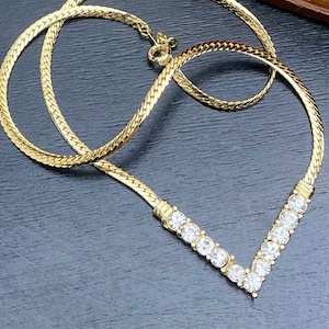 Gold tone chevron choker Paste Diamanté Necklace for women Vintage choker Circa 70-80s Perfect condition Gift for her Valentines