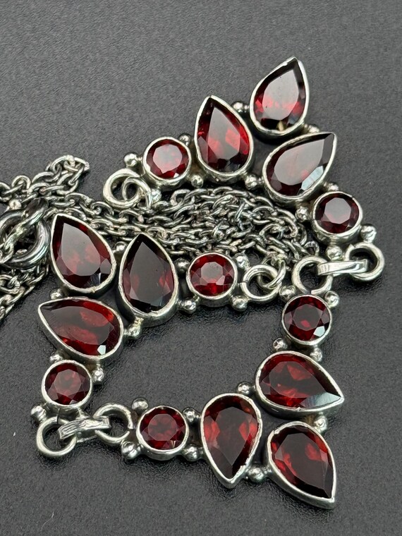 Vintage Garnet gemstones Solid Silver Necklace Wo… - image 4