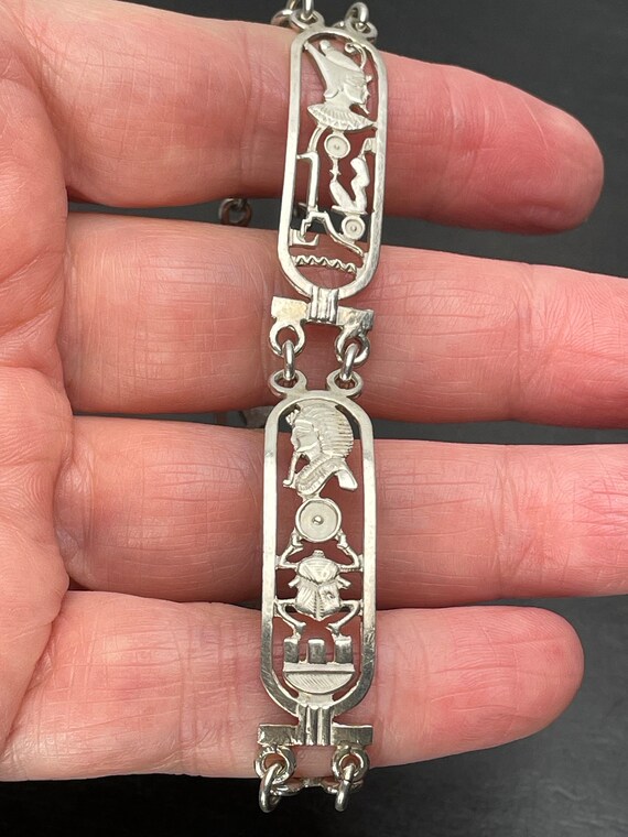 Silver Egyptian  bracelet Egyptian revival  Solid… - image 8