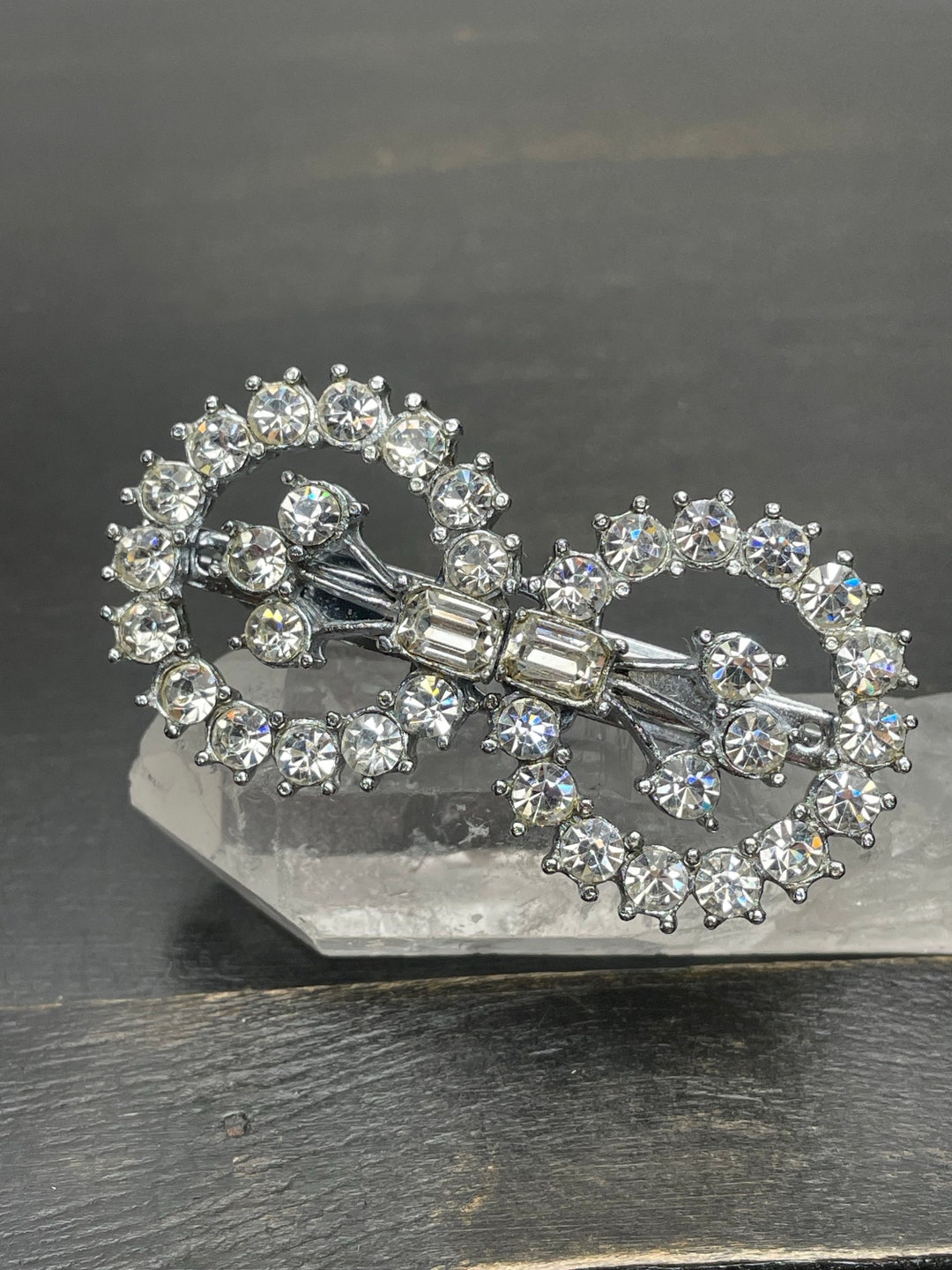 Vintage Duetted Dress Clip Vintage Brooch Two Clips Paste Diamanté