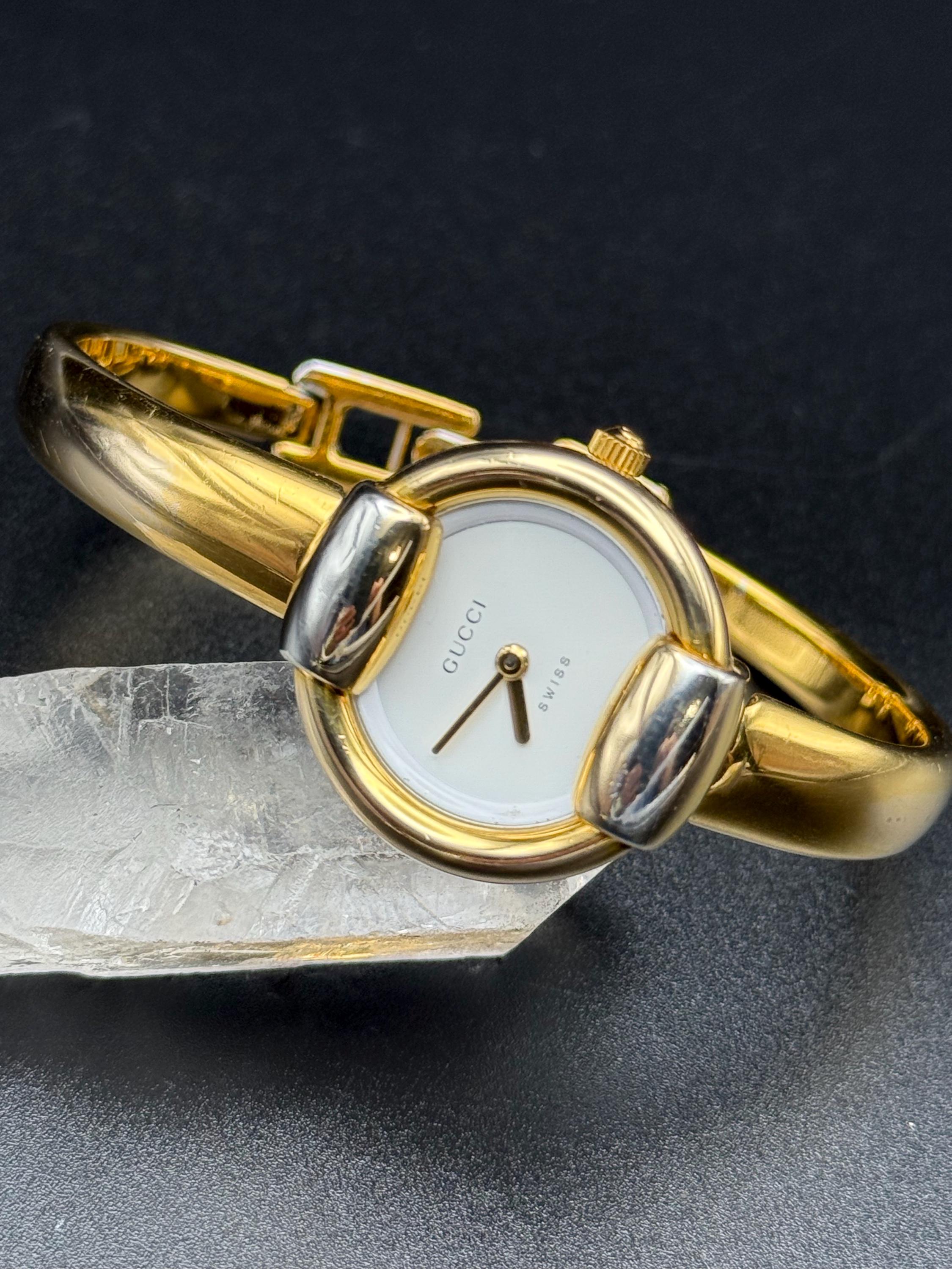 GUCCI 14k Gold Plated Watch Bracelet highly collectable! Vintage SO POPU… RARE Vintage GUCCI 6400L MOP Dial Gold Plated Bracelet Type  main image 2