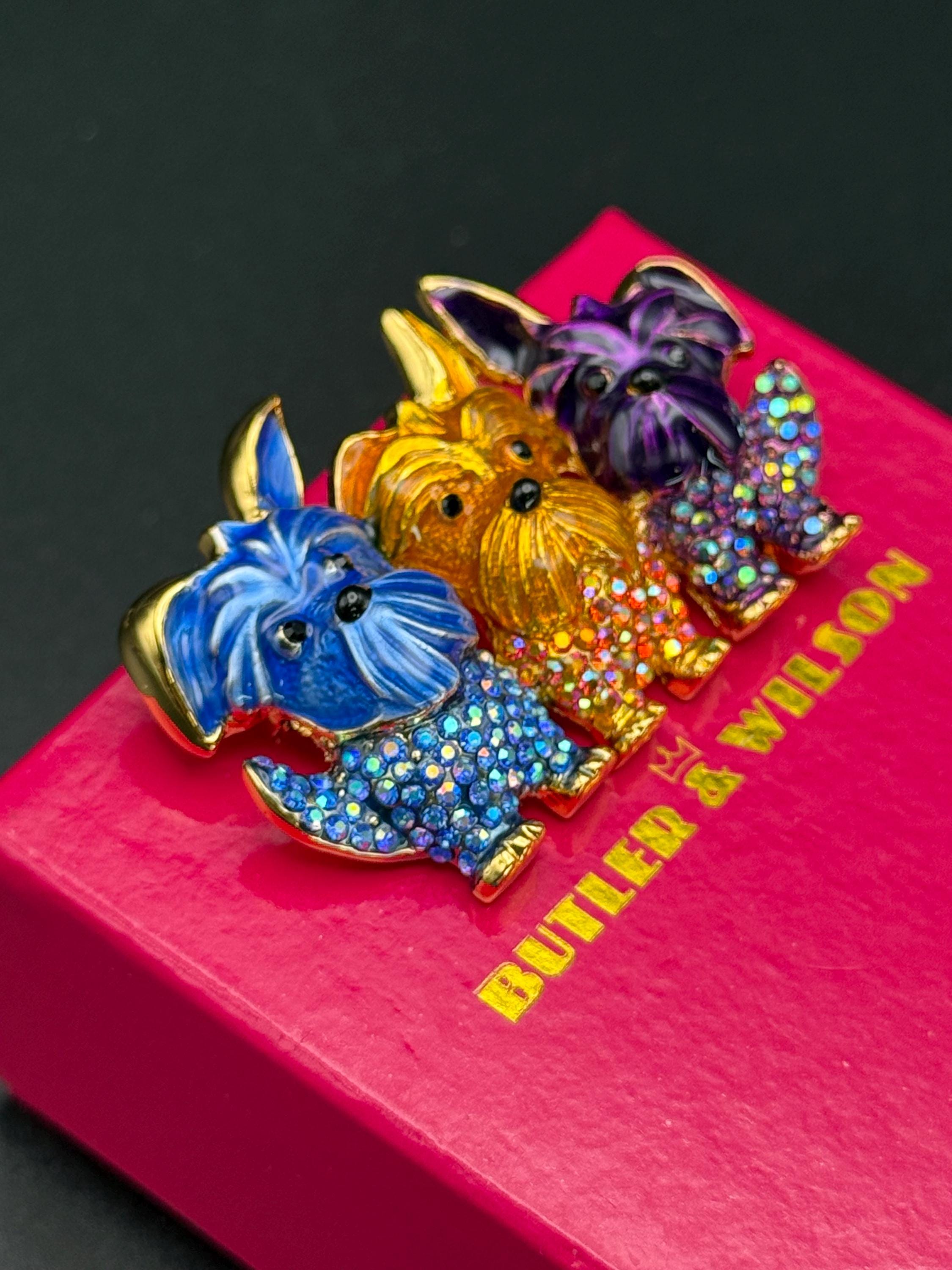 Vintage Butler and Wilson Dogs Brooch, Aurora Borealis Crystals