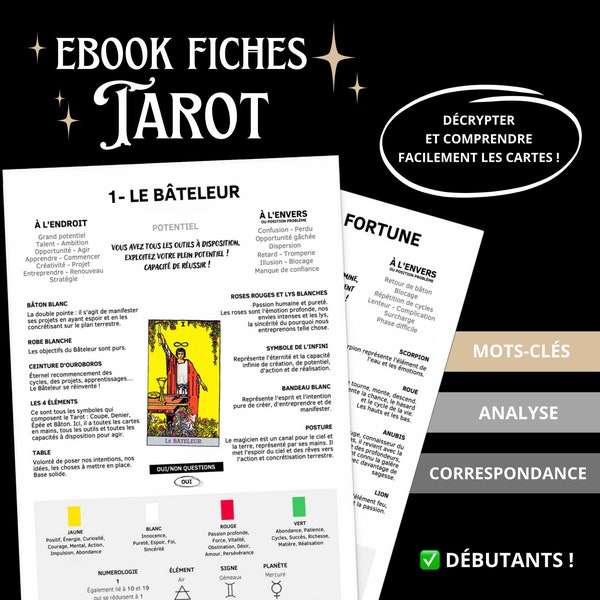 TAROT FICHE DÉBUTANT Symbolism Cheat Sheets beginner Mots Clés Tarot - Tirage Cartes Questions - Ebook Tarot Digital À Télécharger