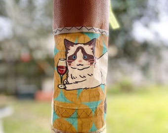 Cat and wine tote -recycled sails