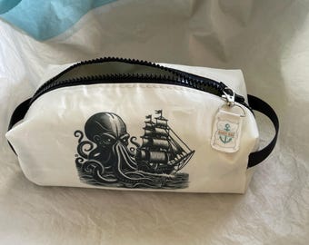 repurposed recycled sail toiletry bag—KRAKEN