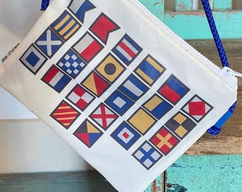 RECYCLED SAIL crossbody bag—nautical alphabet