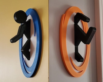 Portal Wall Art, Dekoracja domu. Duży niebieski i pomarańczowy portal, sztuka 3d