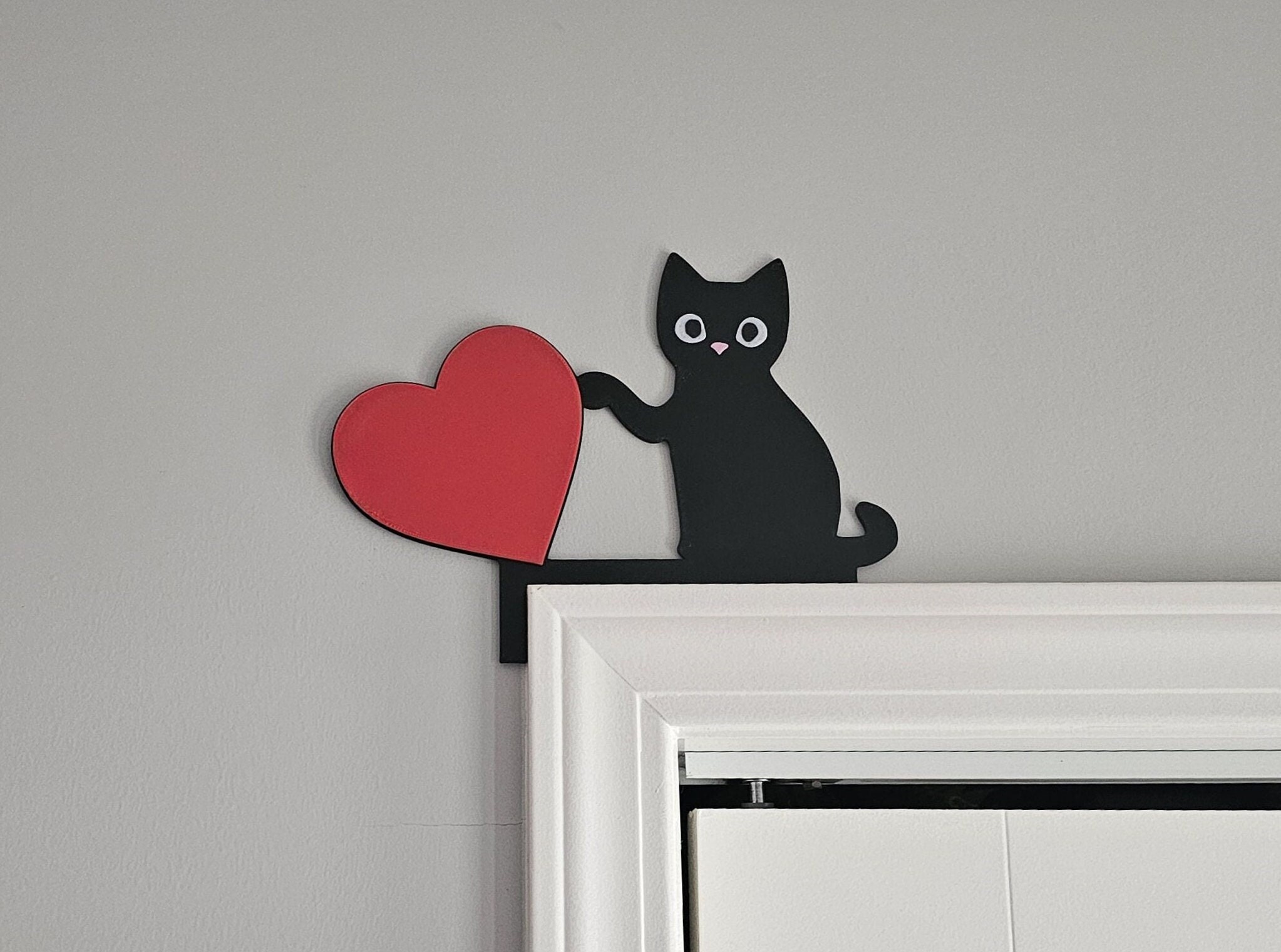 Cat and Heart Door frame decoration.  Cute Valentines day decoration. Cat pushing things
