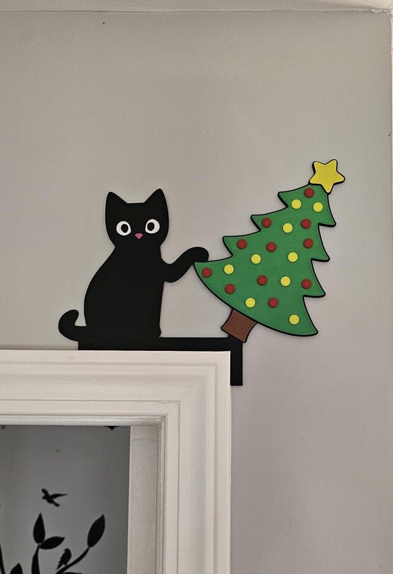 3D Printed Cat & Christmas Tree Door Frame Decoration - Etsy