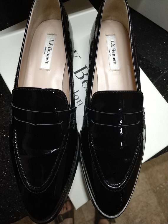 LK BENNETT London. Ladies black patent loafers