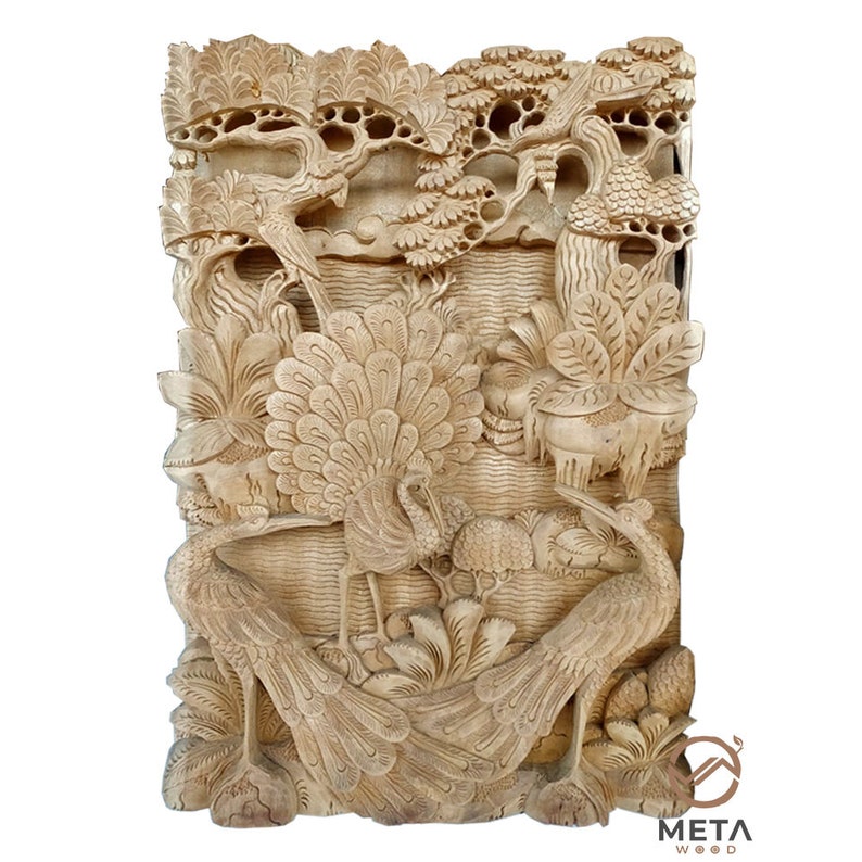 Handmade 3D Wood Carving Relief Sculpture paradise of the Great
