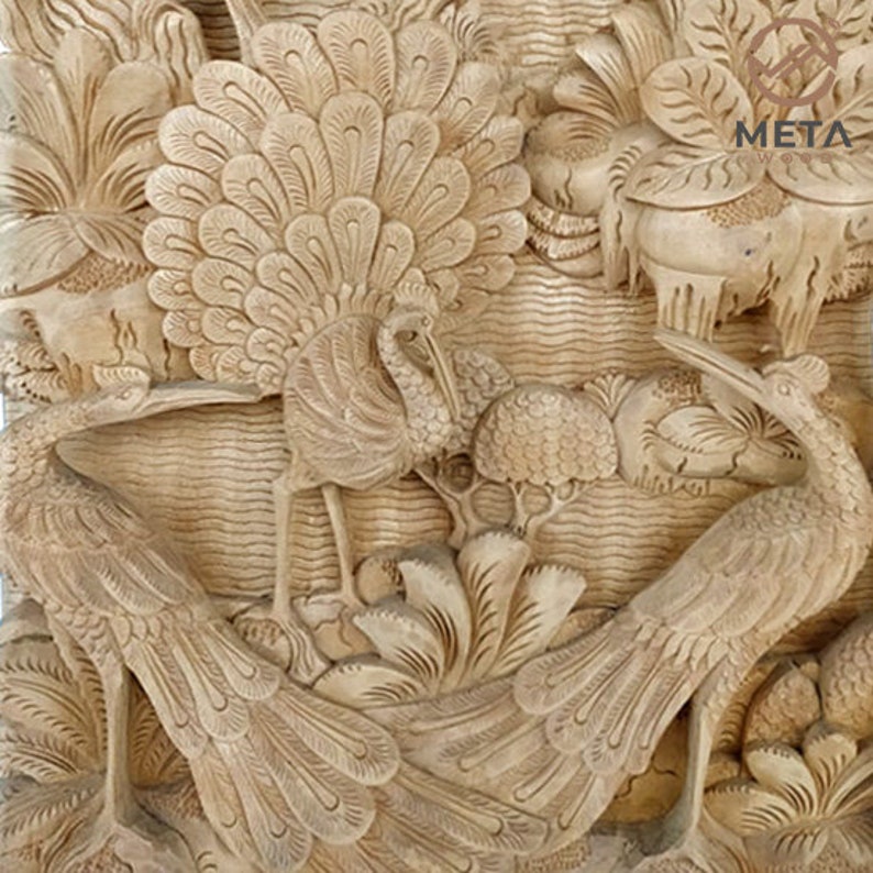 Handmade 3D Wood Carving Relief Sculpture paradise of the Great