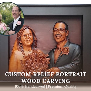 Custom Handcarved 3D Wood Portrait, Personalized Portrait Carving from Photo, Fine Art Relief Sculpture, Premium Unique Gift for Anniversary