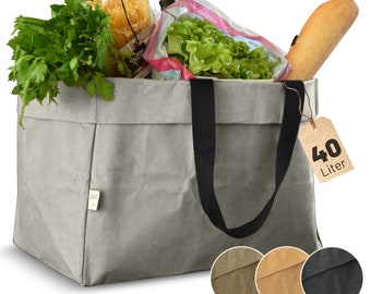 D&D Living® Eco-friendly shopping bag - foldable, large, stable - practical as a shopping basket, tote bag or log basket (40 L, grey)
