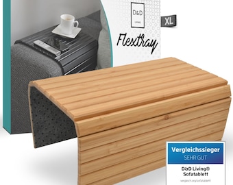 D&D Living® Sofatablett - Couch Ablage flexibel für Armlehne aus natürlichem Holz | Tablett für Sofa mit 50x35 cm (natur)