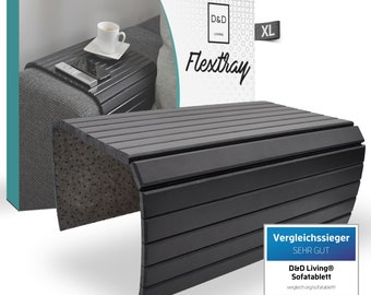 D&D Living® Sofatablett - Couch Ablage flexibel für Armlehne aus natürlichem Holz | Tablett für Sofa mit 50x35 cm (schwarz )