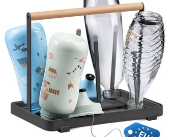 D&D Living Universal Flaschenhalter für SodaStream - Abtropfgestell f. Flaschen Aller Art Duo, Crystal, Trink- Babyflaschen (Metall schwarz)